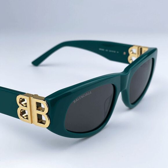 SALE! NEW Balenciaga BB0095S 005 Green Gold Logo Grey Cat Eye Women Sunglasses main image 9